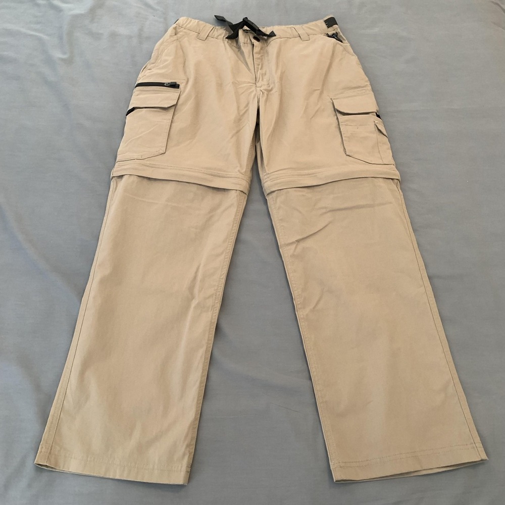 BC Clothing Pants Mens 34x30 Beige Convertible Cargo Belted Stretch Outdoor